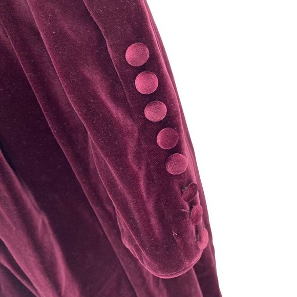 Laura Ashley Vintage Burgundy Velvet Drop Waist Long Dress Scalloped Neckline 6 - Picture 5 of 9